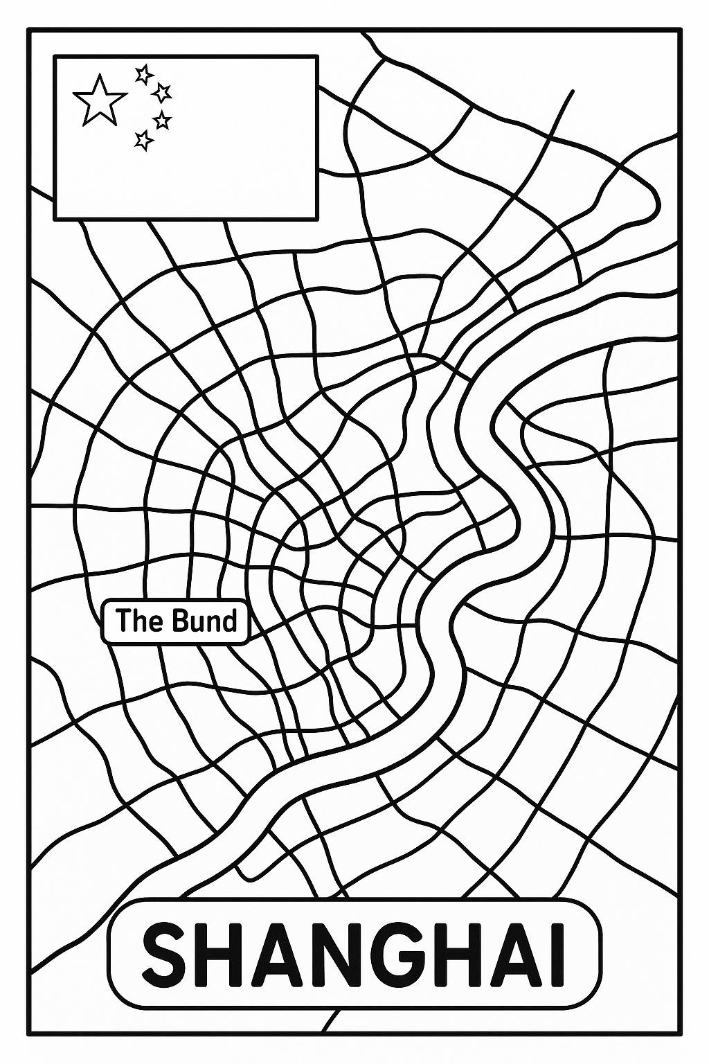Map of Shanghai including Huangpu river and the bund as well as the